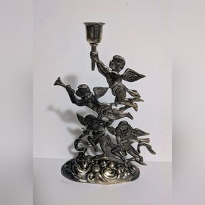 Godinger Silver Plated Candle Holder Cherubs Angels Playing Instruments 10